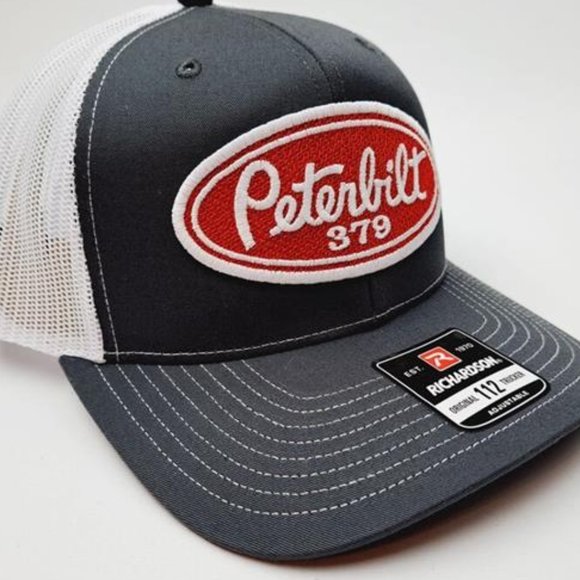 Peterbilt 379 Embroidered Patch Flat Bill Mesh Snapback Trucker Cap Hat PB Semi - Picture 2 of 4